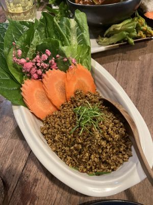 Tofu mince w yellow chili paste  at Anotai in Bangkok
