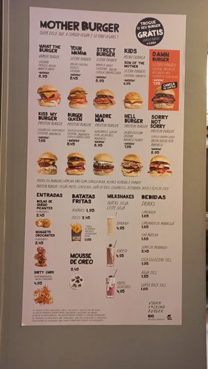 Menu at Mother Burger - Colombo in Lisbon