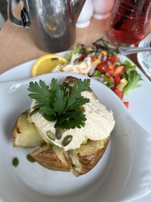 Avocado jacket potato, green tea, cordial  at Two the Square in Conwy