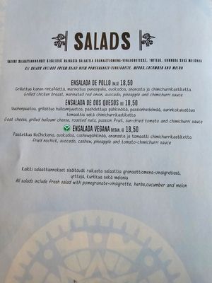 Menu. at Maya Bar and Grill in Helsinki