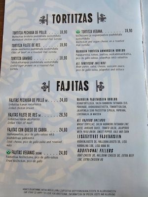 Menu. at Maya Bar and Grill in Helsinki