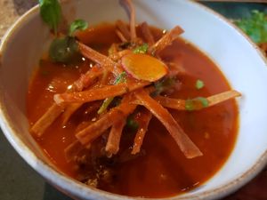 Vegan tortilla soup at Maya Bar and Grill in Helsinki