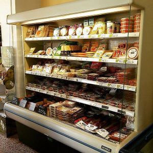 The fridge with all the vegan delights. at Gaia Vegana in Valencia