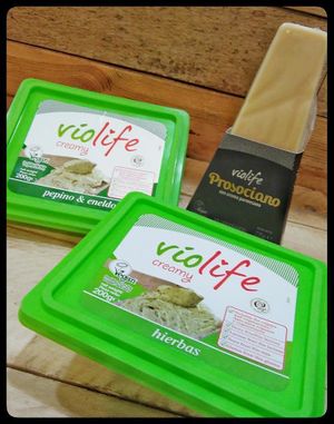 All kinds of vegan cheeses... at Gaia Vegana in Valencia