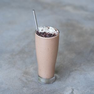 Banana Snickers: banana, peanut butter, dates, cocoa, and coconut milk at Warung Dua Hati in Canggu