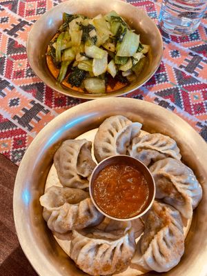 Pan-fried vegetable Momos and Bok choi (which was amazing!) at Yak The Himalayan Kitchen in Swindon