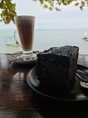 Vegan chocolate cake is made from beetroot and the portion is pretty big! at The Shell Lounge in Koh Phangan
