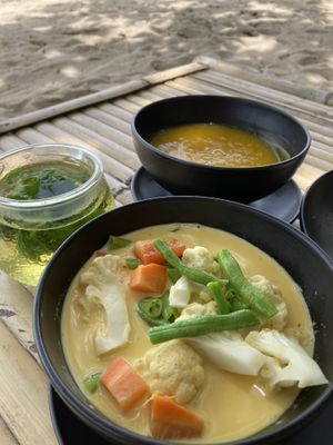 Red curry, pumpkin soup  at The Shell Lounge in Koh Phangan