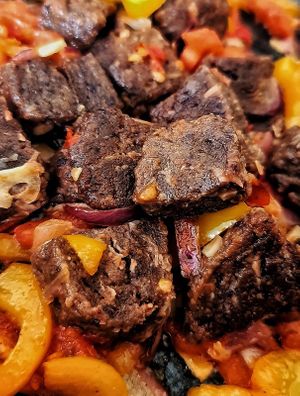 Stir fried Casa Vegan Chunks with vegetables at Casa Vegan in Lagos