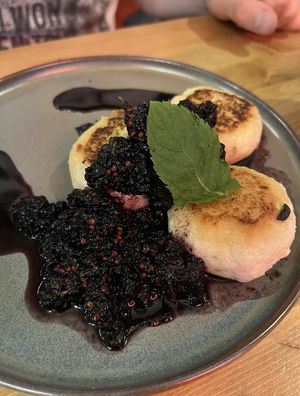 Тофу-сырники с шелковицей  at Coffee Place in Tbilisi