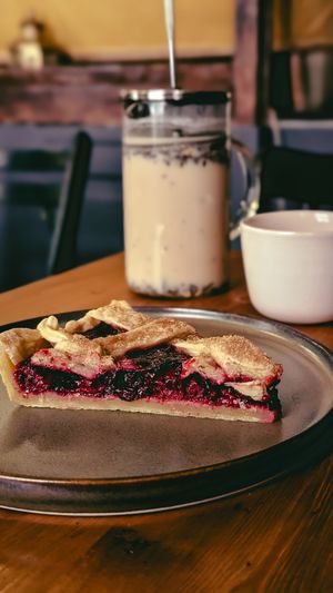 Cherry pie and masaal tea at Coffee Place in Tbilisi