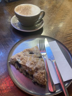 Pumpkin latte and blueberry scone  at Coffee Place in Tbilisi