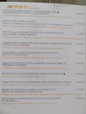 Menu 1 at Zero Zero Grano in Naples