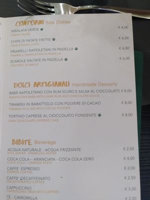 Menu 3 at Zero Zero Grano in Naples