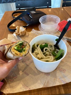 Veggie lover burrito and veggie ramen with udon noodles   at Soho SushiBurrito in North Las Vegas