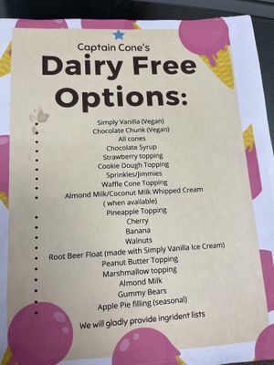 “Ingrident” list available   at Captain Cone's Ice Cream in St Augustine