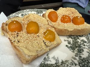 Hummus toast  at La Colona in Puerto Natales