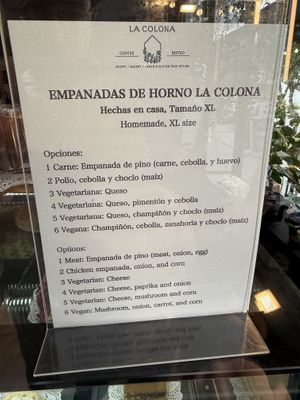 Empanada menu   at La Colona in Puerto Natales