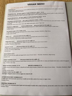 vegan menu at Madame Waffle in Lincoln