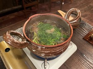 vegan dinner: hotpot with "damako" rice/walnut balls at Yuzaka - Natural & Sustainable Inn in Kazuno