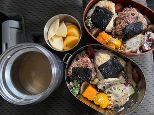 I requested in advance a vegan bento for us for the day of checkout. I brought my own containers. The ingredients are same as breakfast. at Yuzaka - Natural & Sustainable Inn in Kazuno