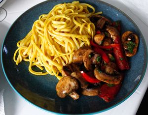 Fetuccini huancaína at Noqa Vegan in Lima