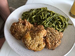 Spaghetti with pesto and Milanese - 2nd time   at Noqa Vegan in Lima