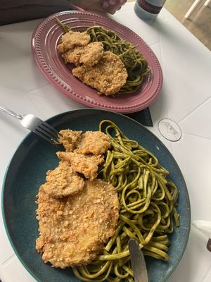 Spaghetti pesto and Milanese - 1st time   at Noqa Vegan in Lima