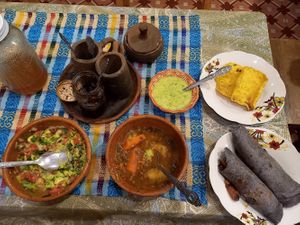 The menu of the day (hibiscus water is missing) - yes this is for one person :) at ART Libreria in San Cristobal De Las Casas
