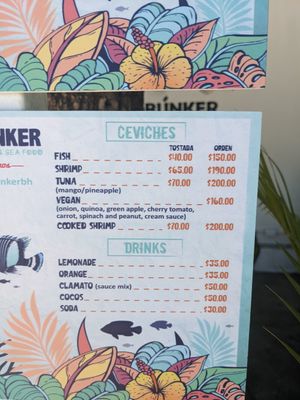 Menu at El Bunker in Bucerias