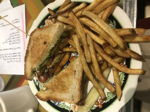 The Voyeur Melt. Tempeh, basil mayo, tomato, onions, avocado, mushrooms and green peppers   at Modern Times Cafe in Minneapolis
