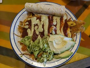 Hash browns rancheros, scrambled tofu, tortillas. Half order! at Modern Times Cafe in Minneapolis