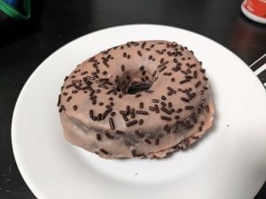 Strawberry chocolate donut (vegan) at Modern Times Cafe in Minneapolis