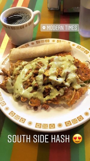 This was so amazing. Tons of dishes that can be requested “veganized” !! at Modern Times Cafe in Minneapolis