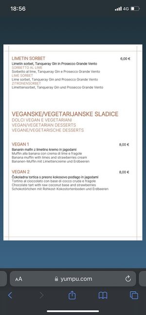 Dessert menu  at Caprizza in Koper