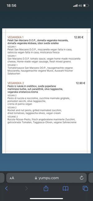 Pizza menu  at Caprizza in Koper