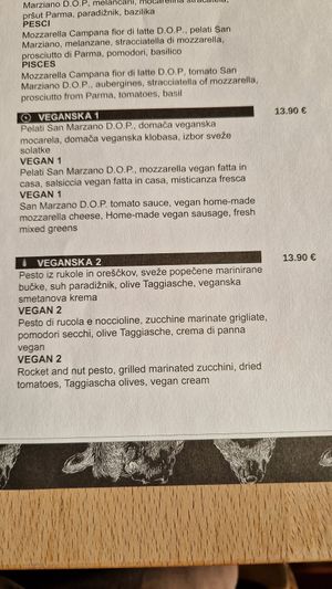 Menu at Caprizza in Koper