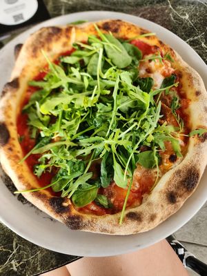 Pizza 1 - homemade mozzarela, v.sausage, fresh arugula at Caprizza in Koper