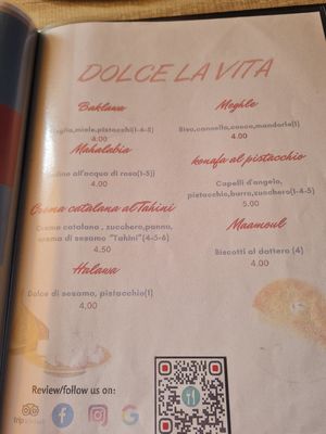 Menu, desserts at Hommus Como in Como