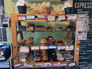 Lots of pastries clearly labeled as vegan! at Soma in Bloomington