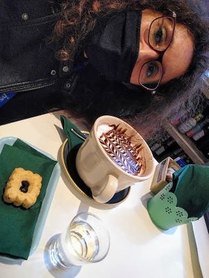 Cappuccione Letterario con latte d'avena + vegan cookie con marmellata at Caffè Letterario in Ravenna