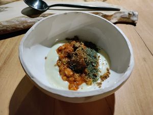 Cauliflower cream with corn 'risotto' and more roasted fruit at Diacá in Guatemala City