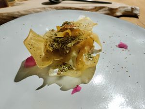 Dessert was a deconstructed baklava of dehydrated fruit, chickpea cream, and a delicious apple jam at Diacá in Guatemala City