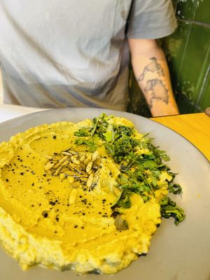 Broccoli hummus  at Changos Veganos in Mexico City