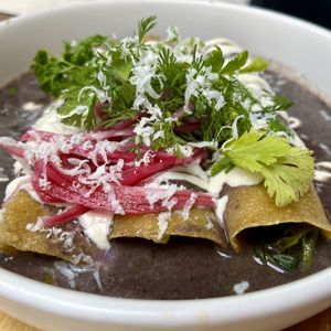 enfrijoladas  at Changos Veganos in Mexico City