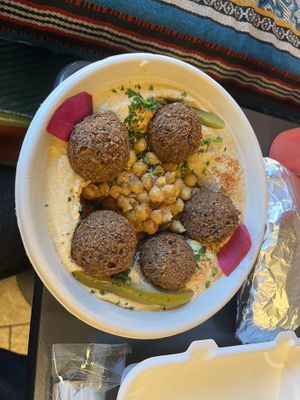 Hummus platter with falafel  at Baba's Pantry in Kansas City