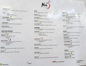Menu (not currently on website) at Nua - The Dumpling Spirit in Basel