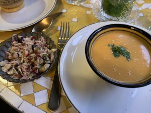 Palestijnse pompoen soep met rijst salade  at Restaurant à la Damaris in Zaltbommel