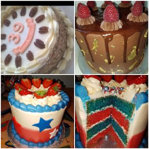 3 birthday cakes, one Capitan America inspired.  at Hannah Banana Bakery in Southampton