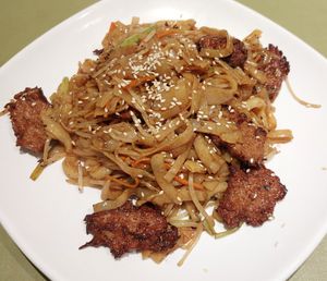 Stir-Fried Rice Noodle with Vegetarian Beef 干炒素牛河 at Via Vegetarian Restaurant - 維亞軒素食 in Kowloon